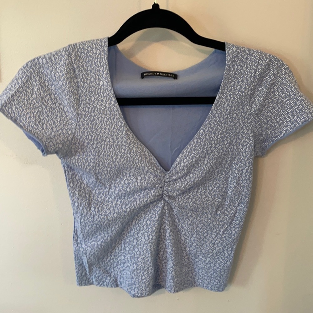 Brandy Melville Blue Floral V-Neck